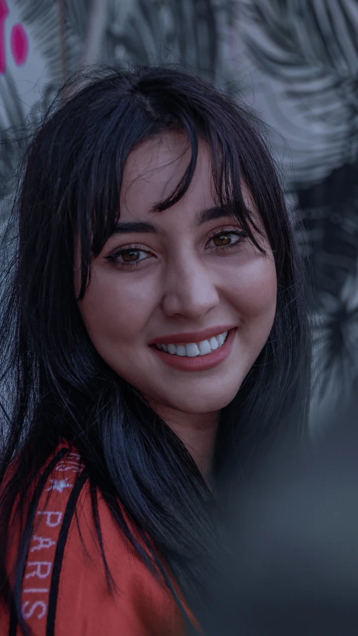 A woman talking to camera